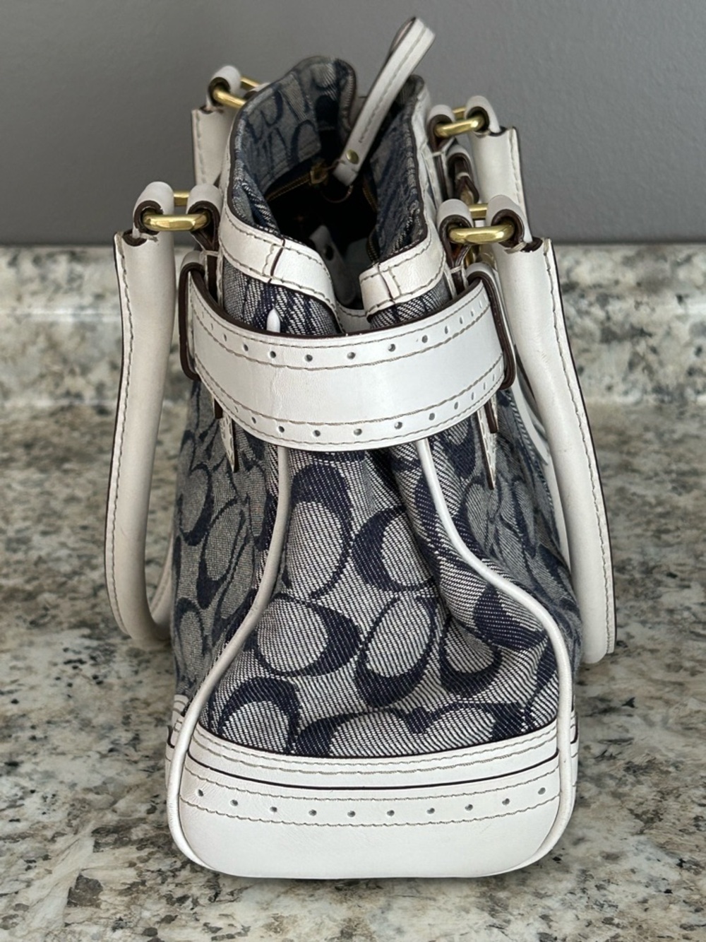 Coach Signature Rare Denim Collection Optic Blue White Hampton Satchel Handbag - Picture 8 of 16